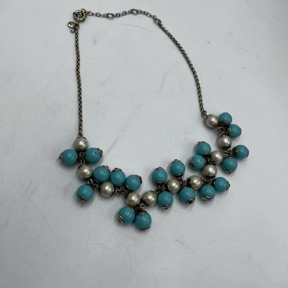 J. Crew Funfetti Aqua Faux‎ Pearl Turquoise Beaded Bauble Cluster Bib Necklace - Picture 11 of 16